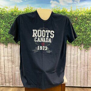 Roots Navy Blue Relaxed Fit Mens Cotton T-shirt Size Medium (SKU: 7M)